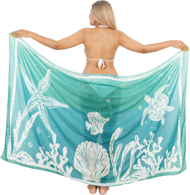 Dive into Aquatic Beauty Sea Green Sheer Underwater View Printed Beach Wrap For Women