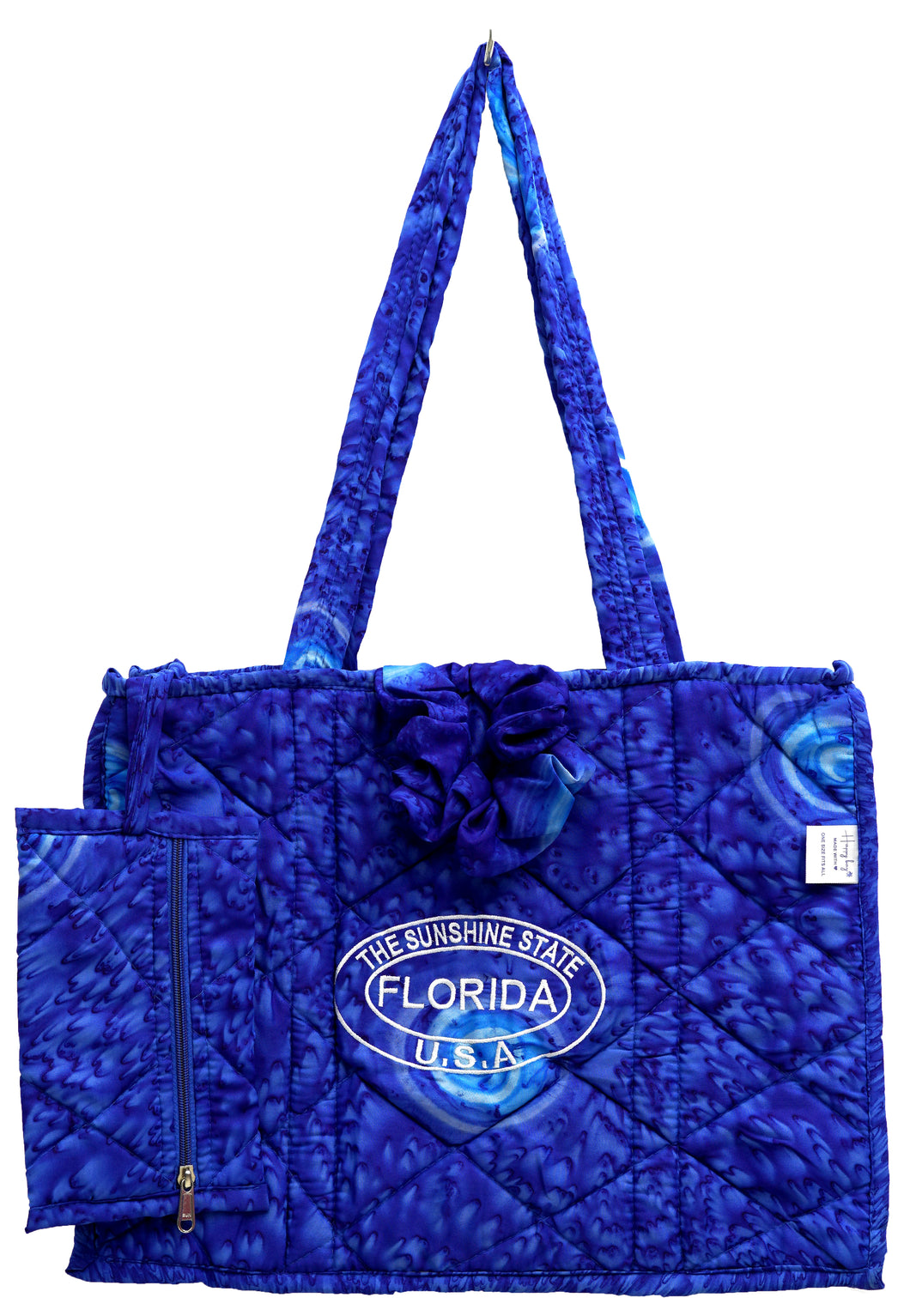 Beautiful Navy Blue Abstract Printed Hawaiian Beach Bag With Beach Wrap and Scrunchy For Women