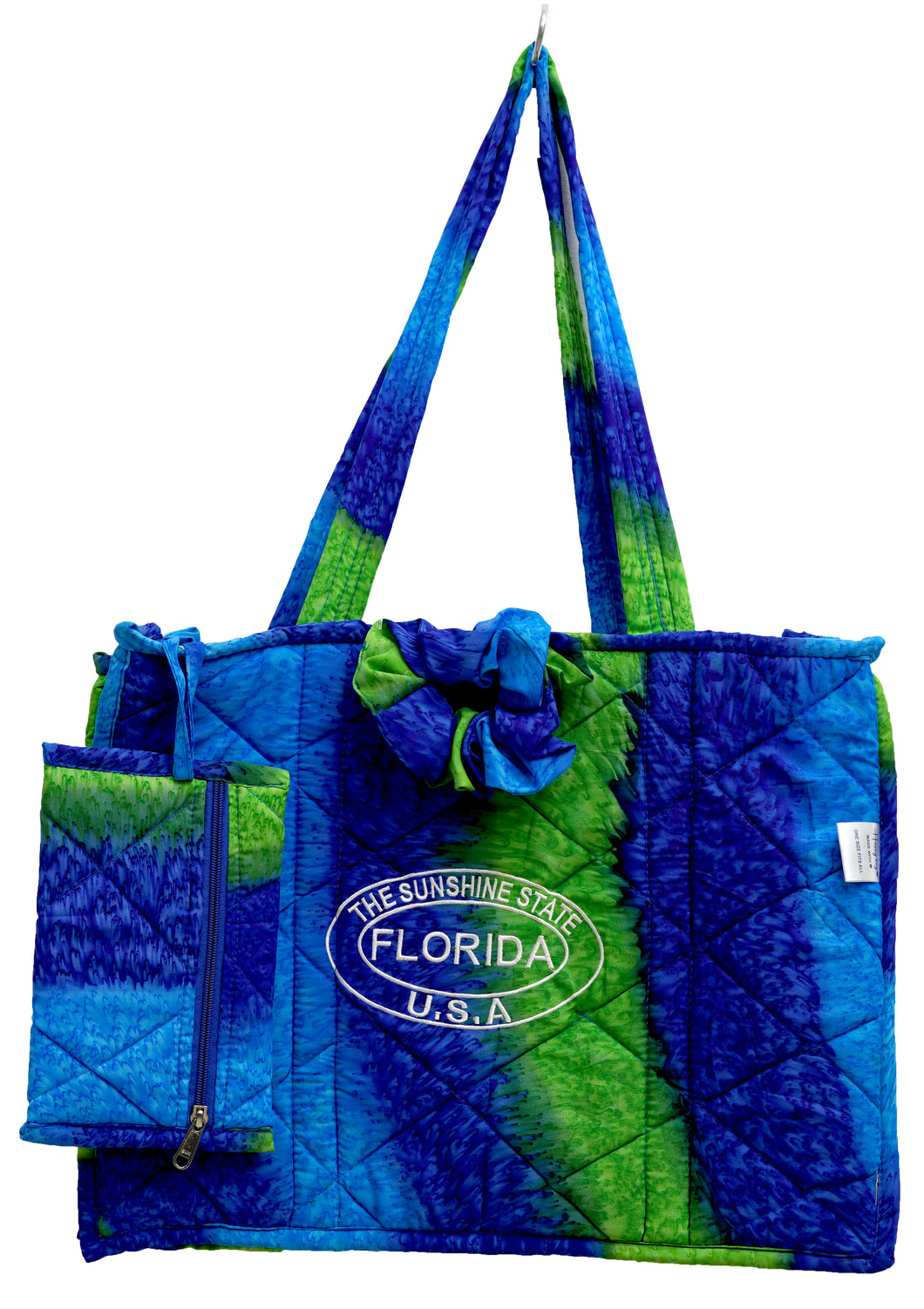 Blue and Green Abstract Print Stylish Hawaiian Beach Bag With Beach Wrap and Scrunchy For Women