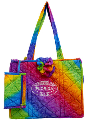 Multicolor Rainbow abstract Print Hawaiian Style Beach Bag With Beach Wrap and Scrunchy For Women