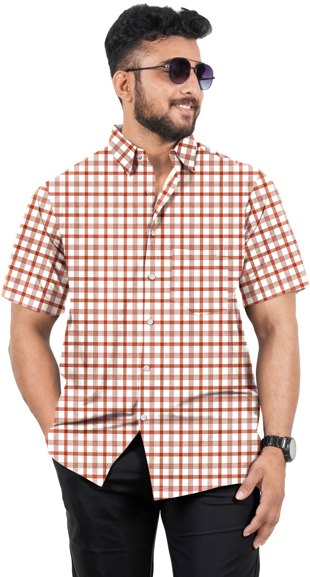 Men's Red Color Casual Checkered Shirts