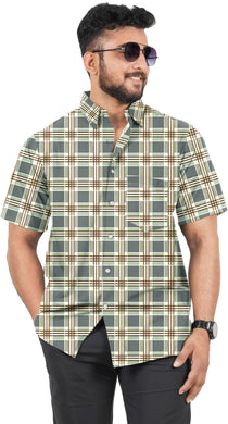 Brown Color Casual Short Sleeves Checkered Shirt For Men