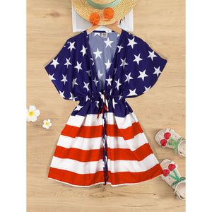 Women's Bikini Cover up V Neck Patriotic US American Flag