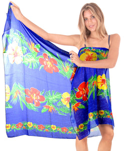 LA LEELA Women's Full Maxi Plus Size Sarong Swimsuit Cover Up 72"x42" Blue_U594