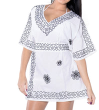 Load image into Gallery viewer, LA LEELA Women Swing Beach Cover Up V Kimono Sleeve Tunic Summer Dress US 10-14 White_T327