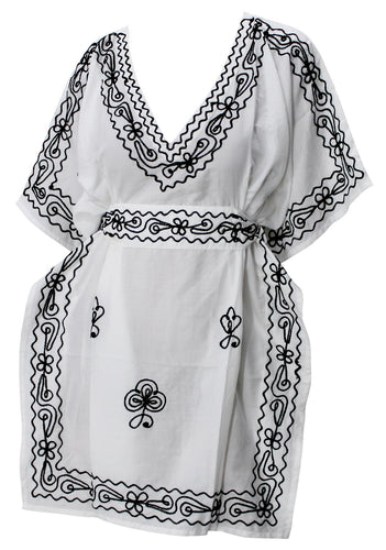 LA LEELA Women's Short Sleeve Summer Dresses V Neck Swing Tunic Dress US 10-14 White_T317