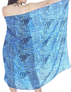 LA LEELA Women's Beach Wrap Sarong Cover Up Swimsuit Tie Skirt 72"x42" Blue_L742