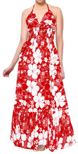 Load image into Gallery viewer, Scarlet Red Floral Print Halter Neck Long  Dress For Women