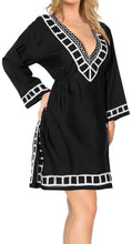 Cargar imagen en el visor de la galería, La Leela RAYON Embroidered Plain Designer Beach Cover up Casual Top Tunic Black