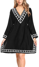 Load image into Gallery viewer, La Leela RAYON Embroidered Plain Designer Beach Cover up Casual Top Tunic Black