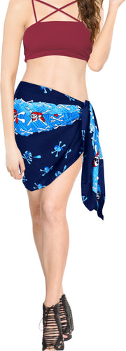 LA LEELA Women Beachwear Bikini Cover up Wrap Pareo Dress Swimwear Mini Sarong Blue