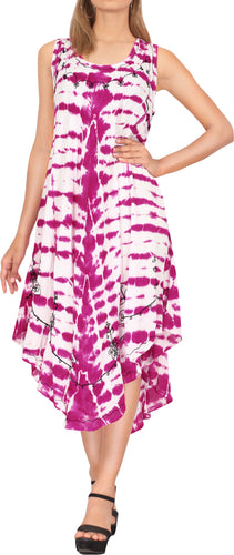 LA LEELA Casual DRESS Beach Cover up Rayon Tie Dye Aloha Beach Wear Length Knee Pink 546 Plus Size