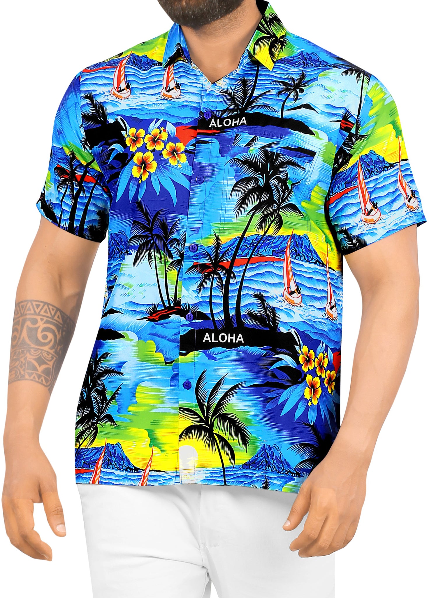 LA LEELA Men Casual Beach hawaiian Shirt Aloha theme Tropical