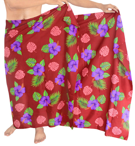 LA-LEELA-Men-Boho-Sarong-Cover-Up-Beach-Wrap-Towel-One-Size-Maroon_L158