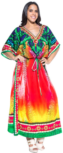 LA LEELA Lounge Likre Digital Long Caftan Dress Women Multicolor_731 OSFM 14-22W [L-3X]