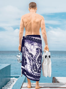 La Leela Men's Hawaiian Beach Wrap Sheer Sarong Swimming Bathing Suit Towel Beachwear Swim Pareo Cover up Long 72"X42"  Blue 130603