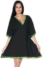 Cargar imagen en el visor de la galería, La Leela Smooth Rayon Dress Swimsuit Plus Plain Bikini Coverup Caftan Green