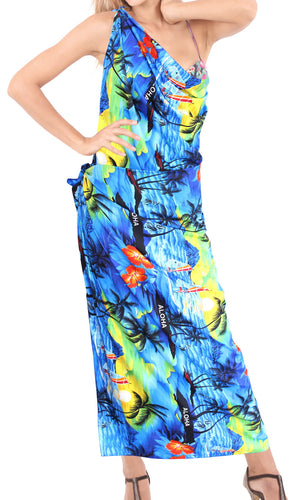 LA LEELA Women's Hawaiian Print Long Stylish Pareo Sarong Beachwear Wrap Swimsuit Cover up