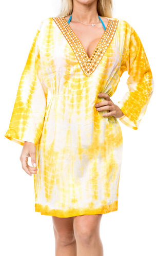 la-leela-cotton-tie_dye-short-caftan-vacation-dress-Yellow_J924