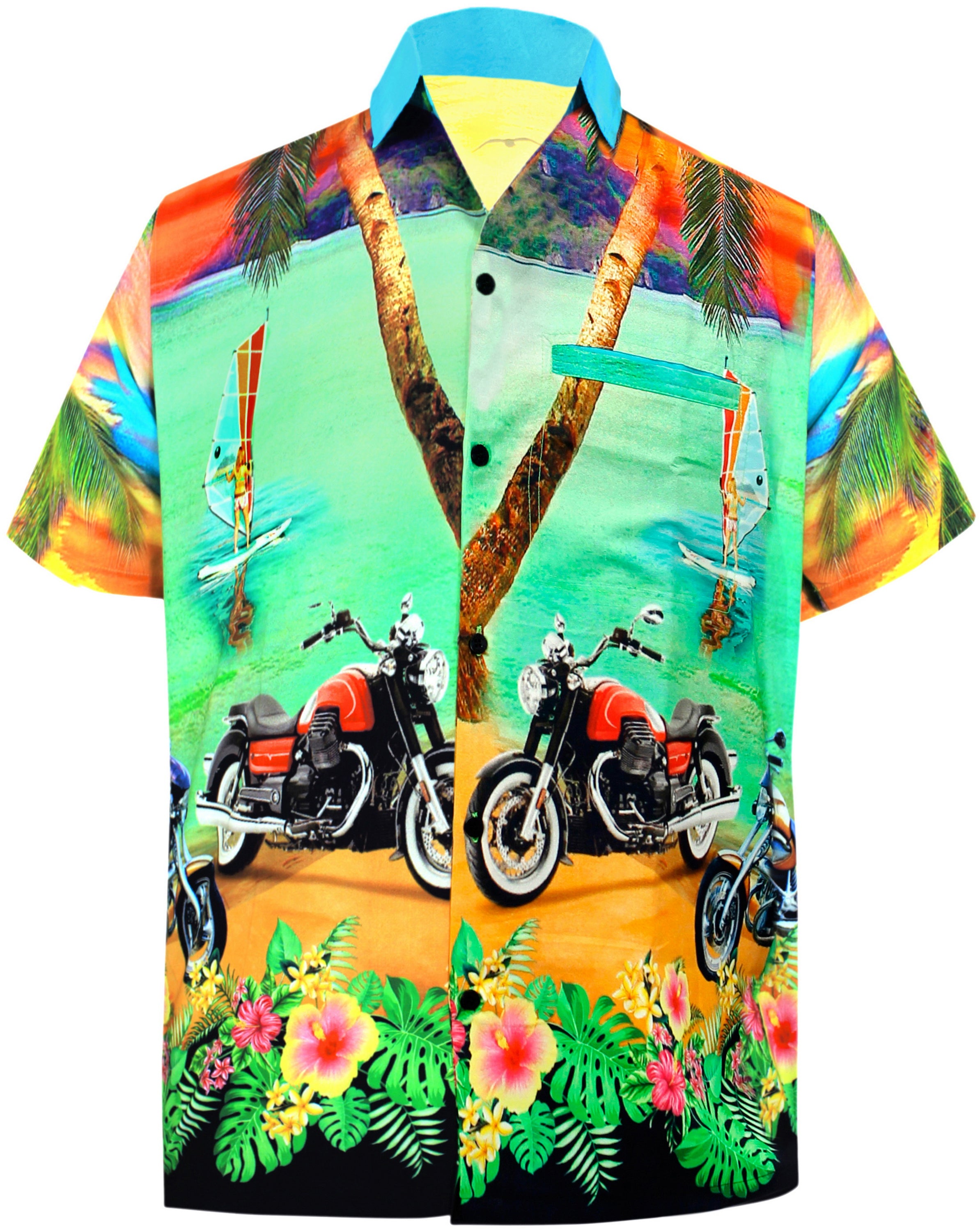 LA LEELA Men's Casual Beach hawaiian Shirt Aloha Tropical Beach front  Pocket Short sleeve Orange