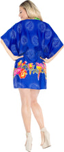 Load image into Gallery viewer, Beachwear Kimono Cover up Short Sleeves Dress Robe Drawstring Top Tunic Blue