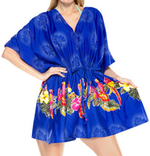 Load image into Gallery viewer, Beachwear Kimono Cover up Short Sleeves Dress Robe Drawstring Top Tunic Blue