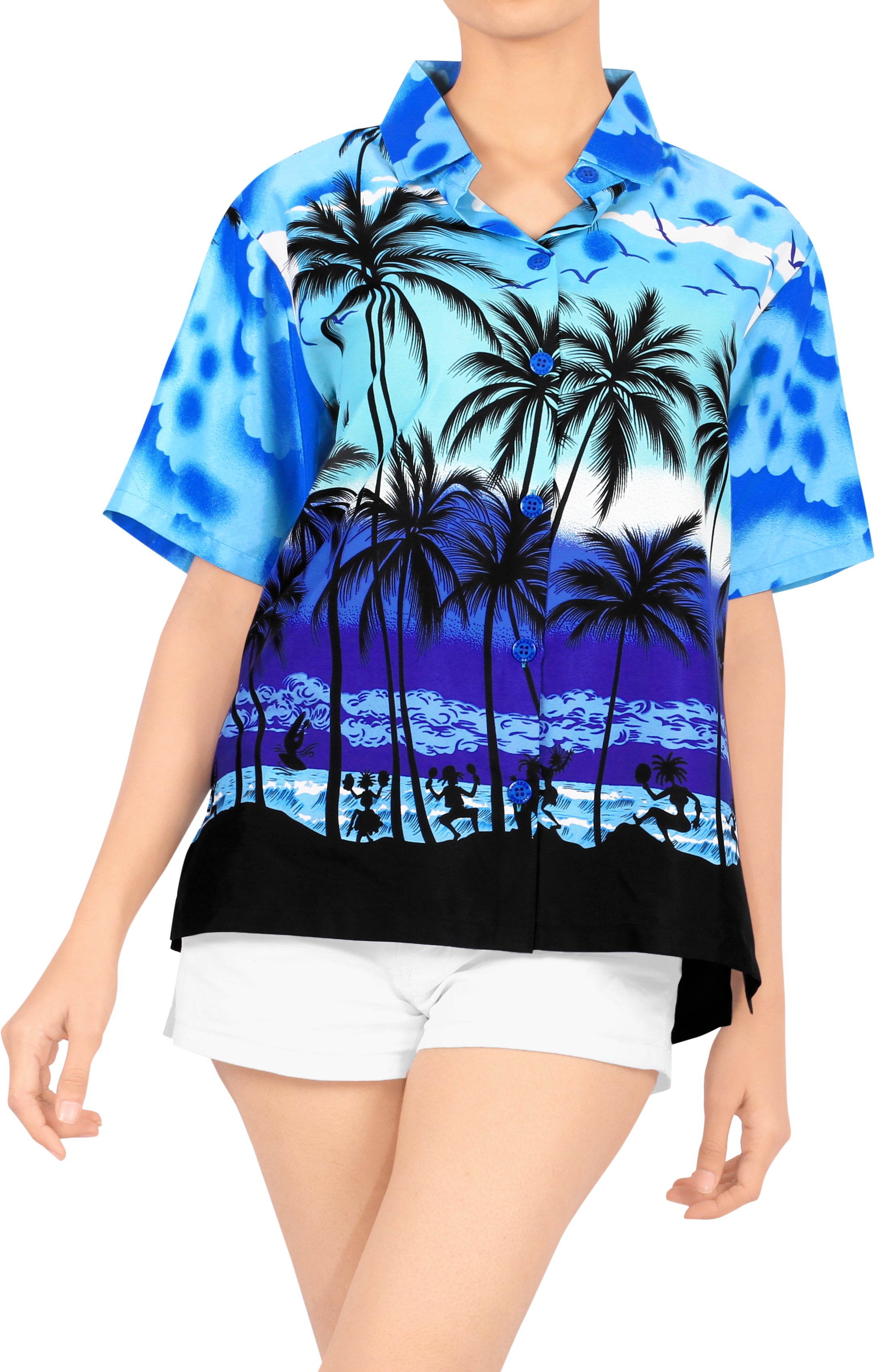 LA LEELA Women's Beach Casual Hawaiian Blouse Short Sleeve button