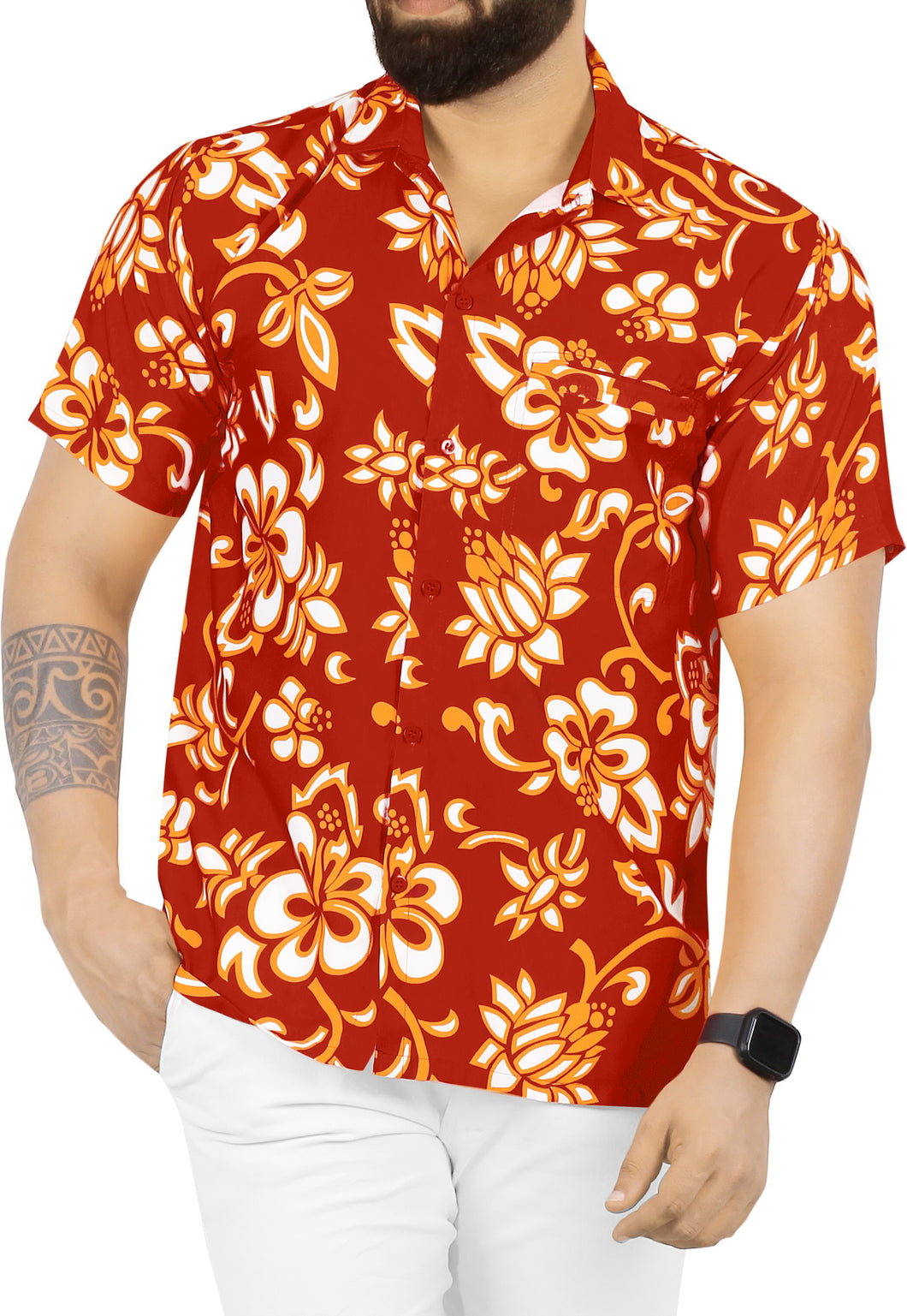 LA LEELA Men's Funny Beach Hawaiian Front Pocket Shirts Size M-134026