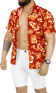 LA LEELA Men's Funny Beach Hawaiian Front Pocket Shirts Size M-134026