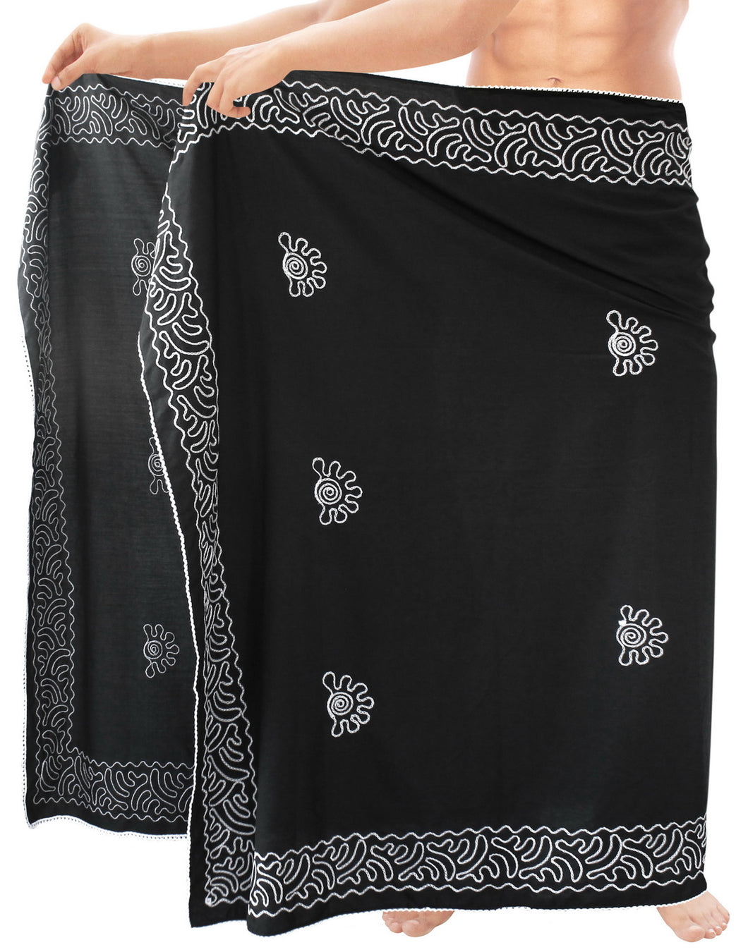 LA-LEELA-Men-Sarong-Pareo-Swimsuit-Cover-Up-Beach-Wrap-Lungi-One-Size-Black_Q648