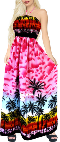 la-leela-evening-beach-swimwear-soft-Palm-Tree-Printed-vintage-vacation-tube-dress-women-Pink