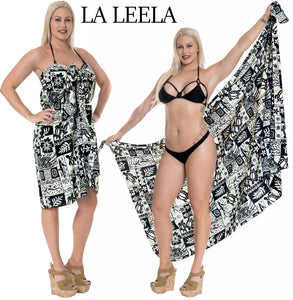 LA LEELA Women's Sarong Swimsuit Cover Up Summer Beach Wrap One Size Black_E436