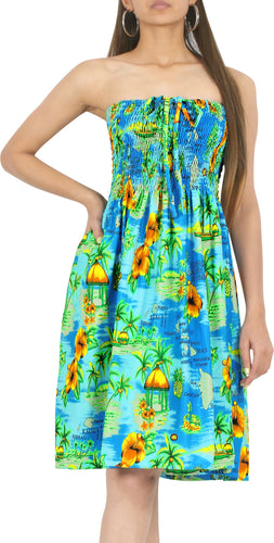 LA LEELA Beachy Floral Print Tube For Women Beachwear Hawaiian Female Tube Dress Skirt Swimsuit Coverup