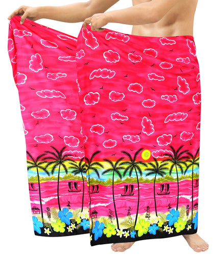 LA LEELA Soft Light Printed Aloha Beach Party Wrap Surf Mens  72