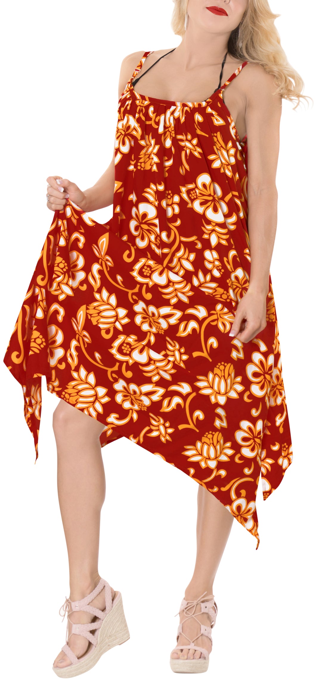 la-leela-bikni-swimwear-soft-fabric-printed-beachwear-loose-cover-up-OSFM 14-16W [L- 1X]-Blood Red_K276