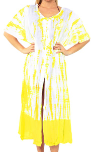 Women's Casual Beachwear Tie Dye Loose Bikini Swimwear Cover up Caftan Dress Yellow