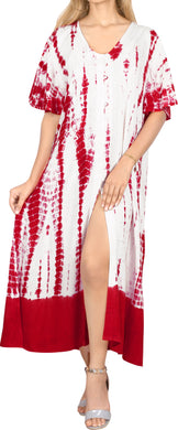 Women's Casual Beachwear Tie Dye Loose Bikini Swimwear Cover up Caftan Dress red