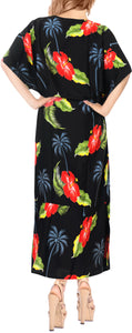 LA LEELA Women's Kaftan Nightgown Lounge Dress Sleepwear Cover Ups Black Floral Printed