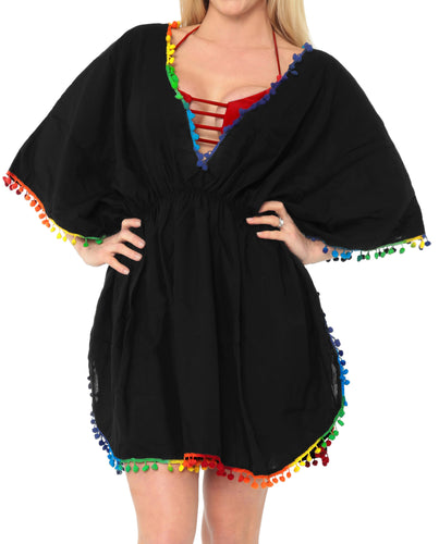  LA LEELA-Women's-Mini-Bathing-Suit-Cover-Up-for-Beach-Pool-Swimwear-Solid-Plain-black 