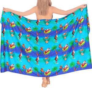 LA LEELA Christmas Bathing Towel Women Wrap Sarong santa 78"X39" Blue_3307