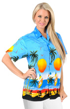 Cargar imagen en el visor de la galería, la-leela-womens-beach-casual-hawaiian-blouse-short-sleeve-button-down-shirt-Blue_W946