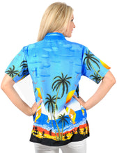 Cargar imagen en el visor de la galería, la-leela-womens-beach-casual-hawaiian-blouse-short-sleeve-button-down-shirt-Blue_W946