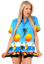 Cargar imagen en el visor de la galería, la-leela-womens-beach-casual-hawaiian-blouse-short-sleeve-button-down-shirt-Blue_W946