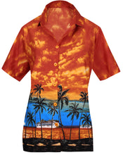 Cargar imagen en el visor de la galería, la-leela-womens-beach-casual-hawaiian-blouse-short-sleeve-button-down-shirt Pumpkin Orange_W915