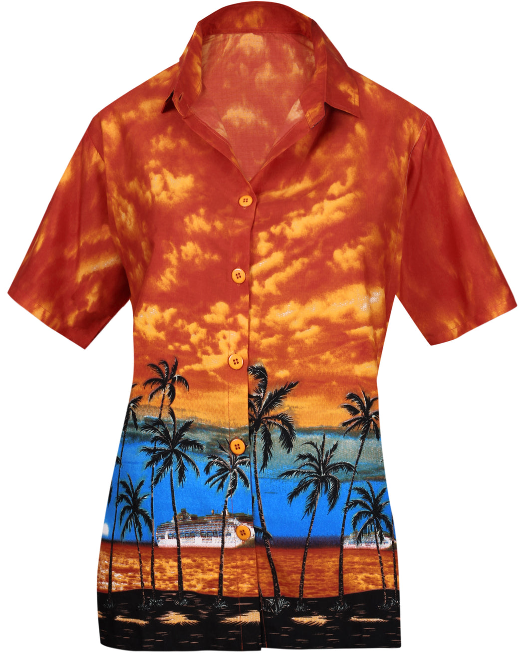 la-leela-womens-beach-casual-hawaiian-blouse-short-sleeve-button-down-shirt Pumpkin Orange_W915