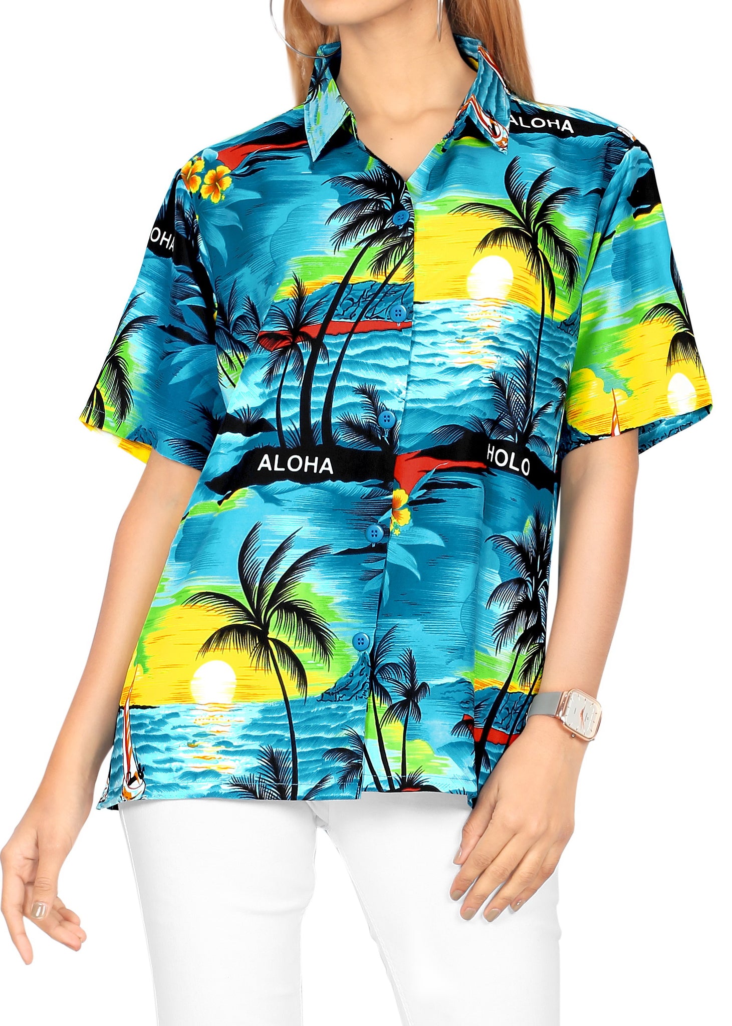 LA LEELA Women's Plus Size Summer Casual Hawaiian Shirt