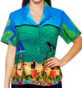 LA LEELA Women's Beach Casual Hawaiian Blouse Short Sleeve button Down Shirt  Multicolor DR052  Beach Hawaiian Shirts, Sarongs, Dresses, Caftans,  Kaftans, Cardigans, Kimonos for Men & Women