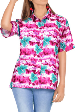 LA LEELA Women's Hawaiian Blouse Shirt Button Down Aloha Party Shirt Work  from Home Clothes Women Beach Shirt Blouse Shirt Combo Pack of 2 Size X 