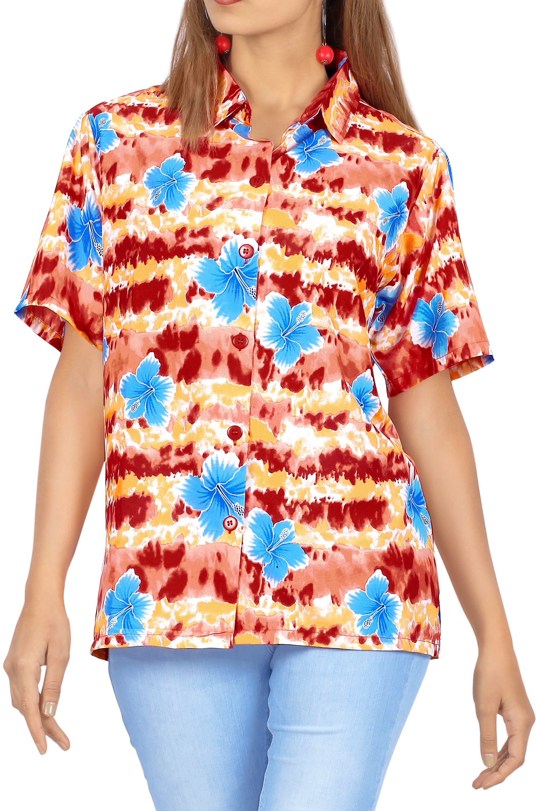 LA LEELA Women's Plus Size Summer Casual Hawaiian Shirt