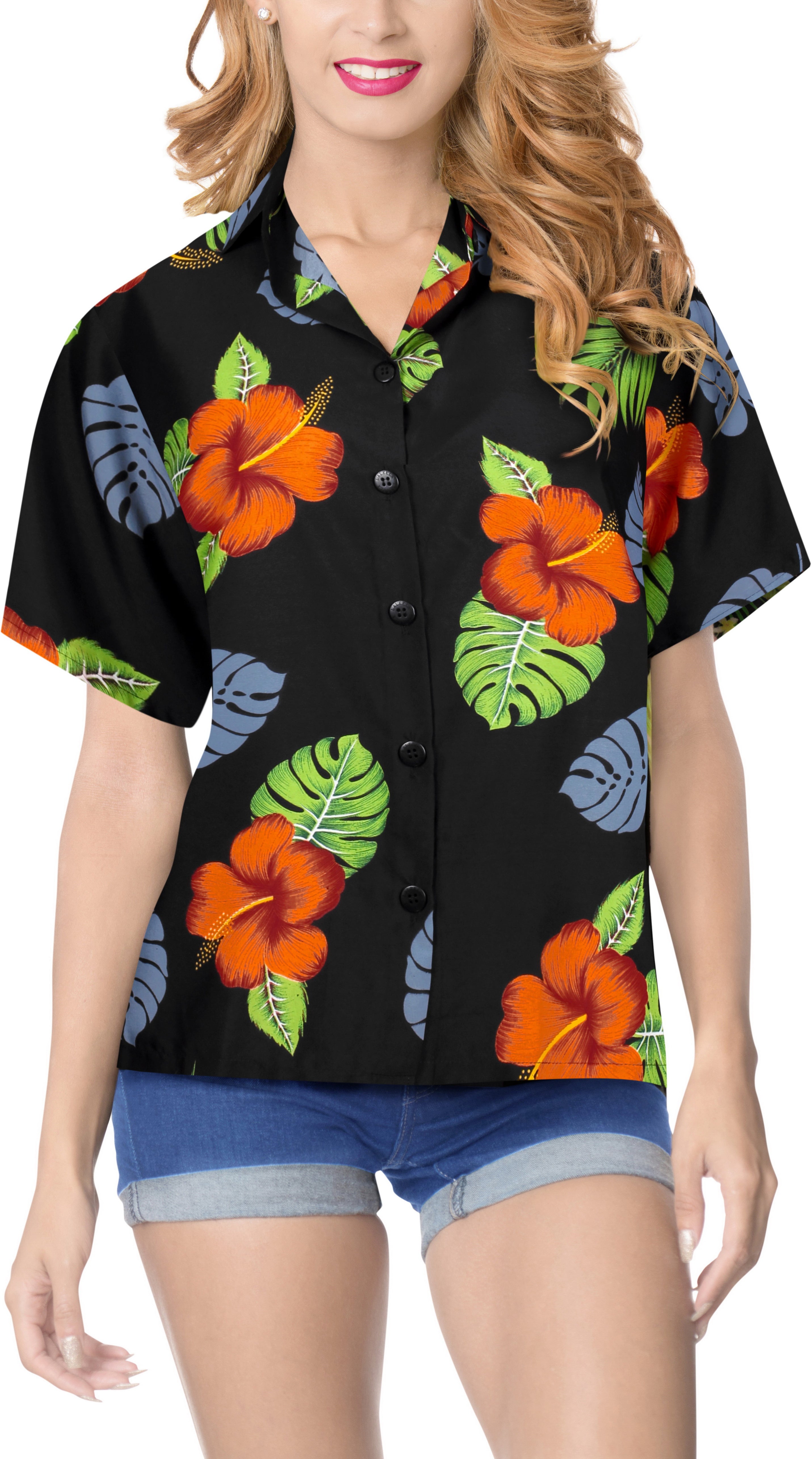 LA LEELA Women's Plus Size Summer Casual Hawaiian Shirt